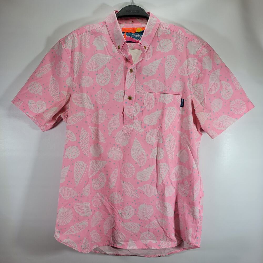 Chubbies Mens Button Pullover Shirt Seashells Pink Size MEDIUM Shell of Weekend